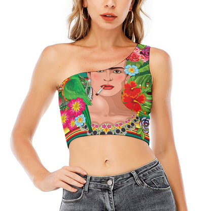 Frida Kahlo Serape Print One Shoulder Crop Top