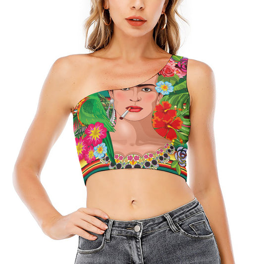 Frida Kahlo Serape Print One Shoulder Crop Top