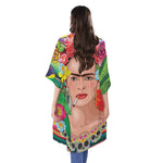 Frida Kahlo Serape Print Open Front Beach Cover Up