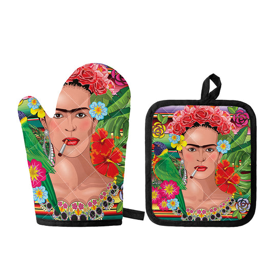 Frida Kahlo Serape Print Oven Mitt And Pot Holder Set