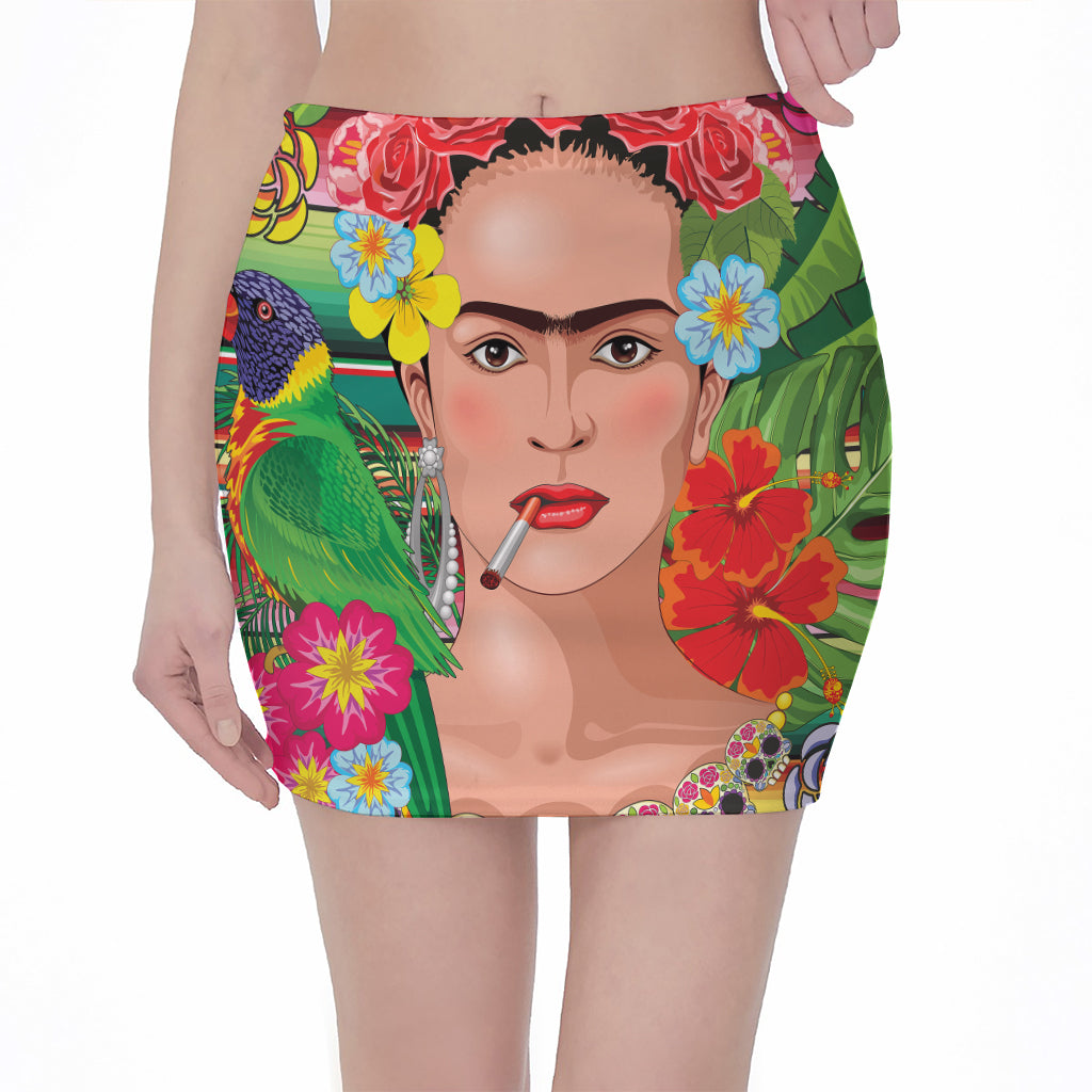 Frida Kahlo Serape Print Pencil Mini Skirt