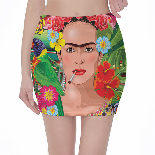Frida Kahlo Serape Print Pencil Mini Skirt
