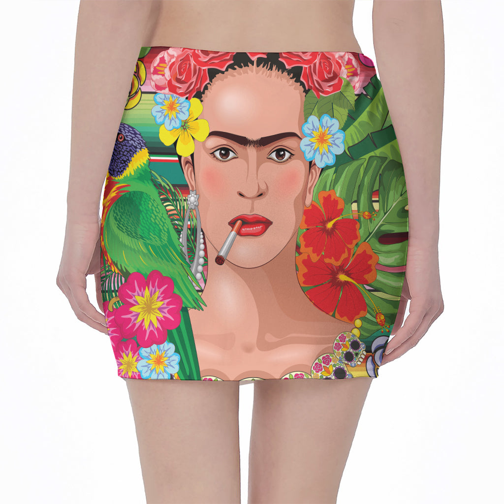 Frida Kahlo Serape Print Pencil Mini Skirt