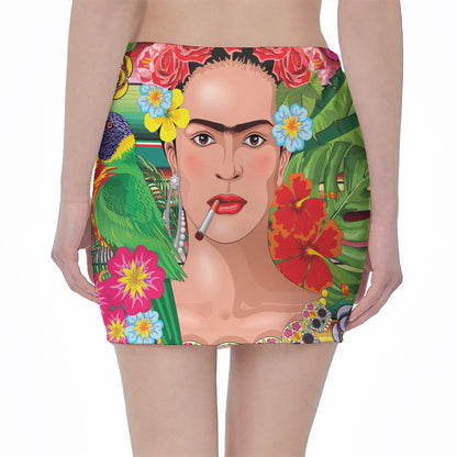 Frida Kahlo Serape Print Pencil Mini Skirt
