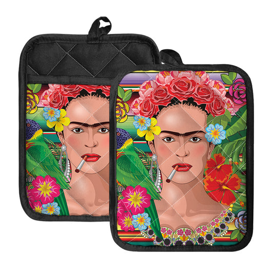 Frida Kahlo Serape Print Pot Holders With Pocket