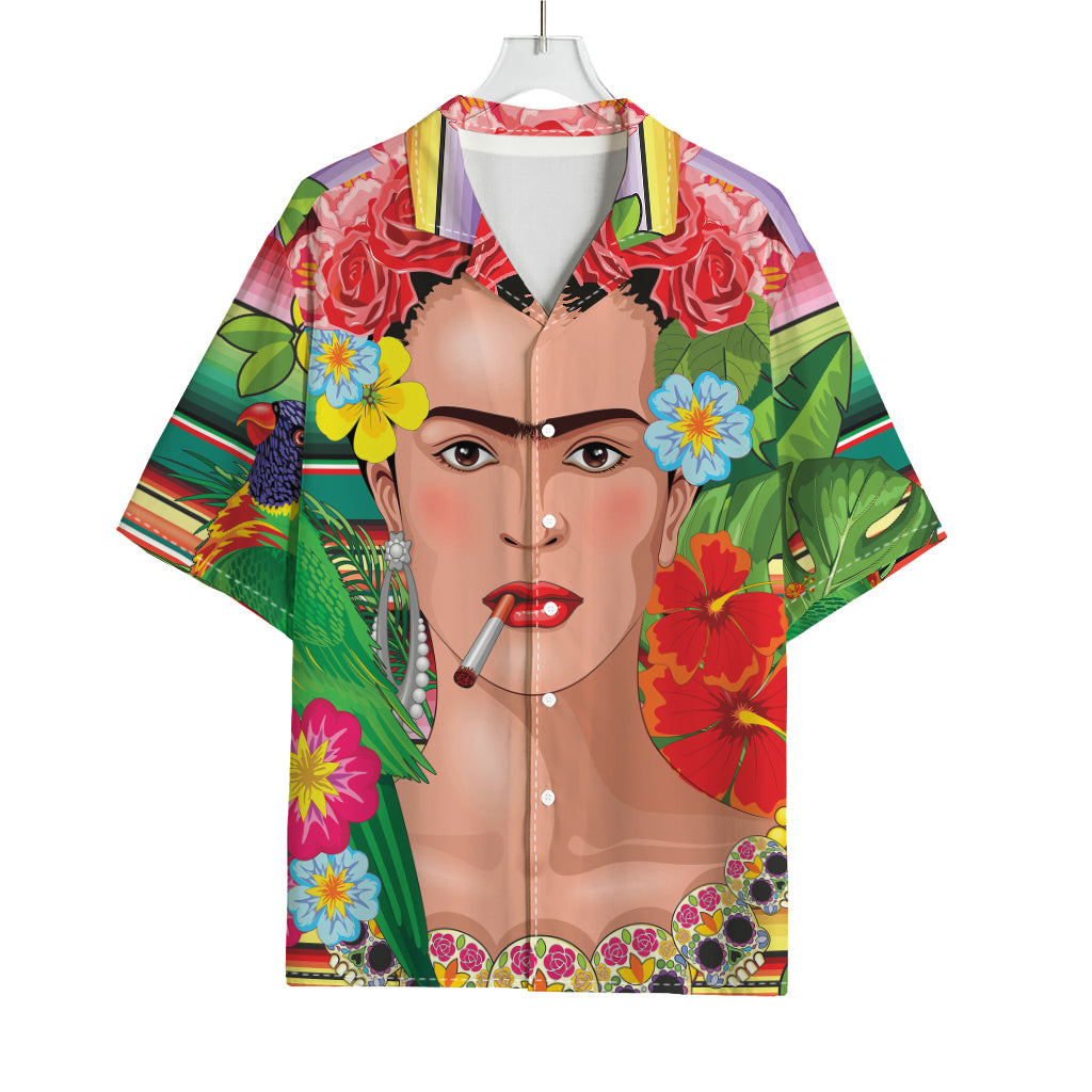 Frida Kahlo Serape Print Rayon Hawaiian Shirt