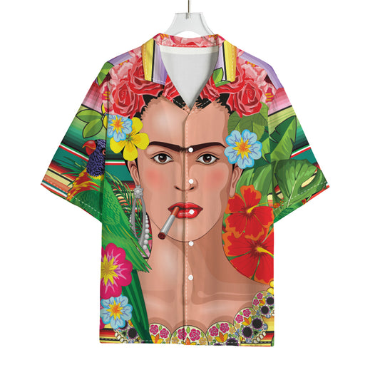 Frida Kahlo Serape Print Rayon Hawaiian Shirt