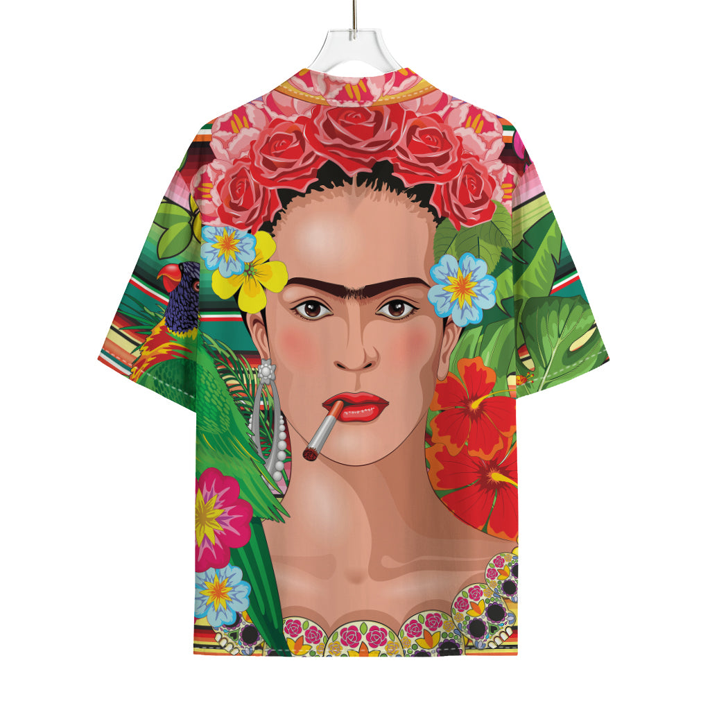 Frida Kahlo Serape Print Rayon Hawaiian Shirt