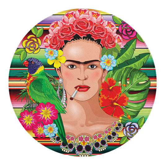 Frida Kahlo Serape Print Round Blanket