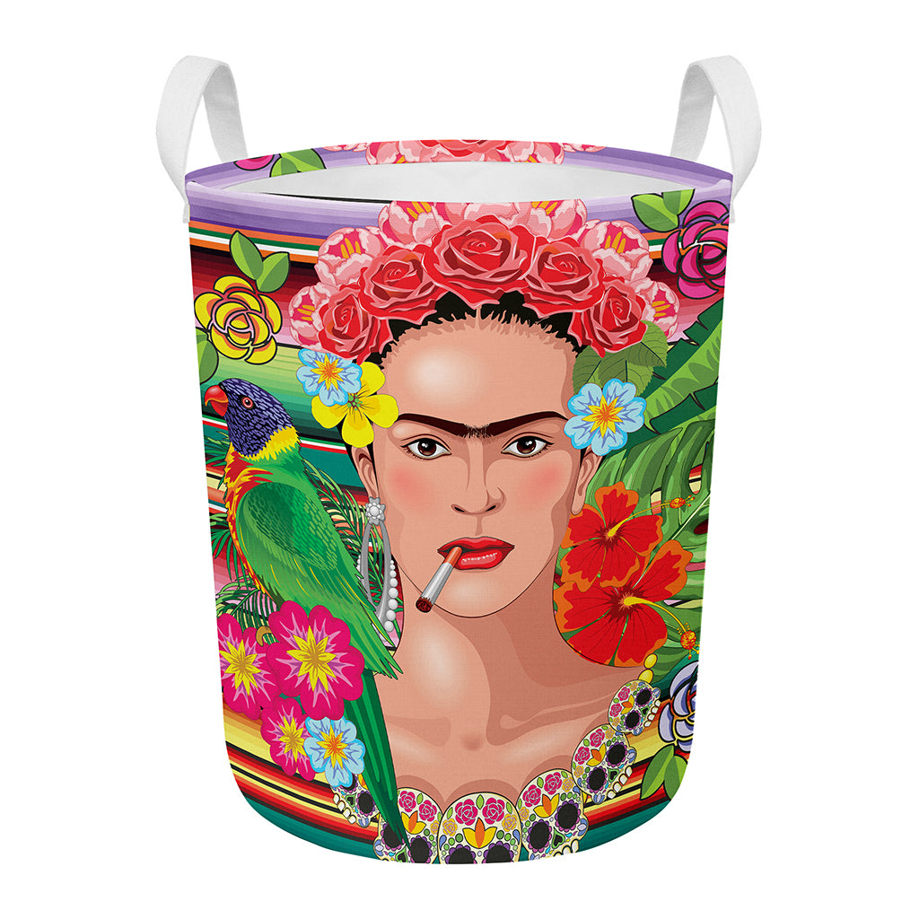 Frida Kahlo Serape Print Round Laundry Basket