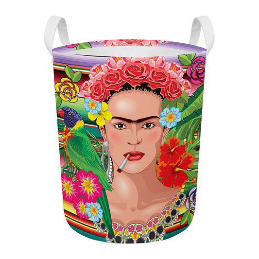 Frida Kahlo Serape Print Round Laundry Basket