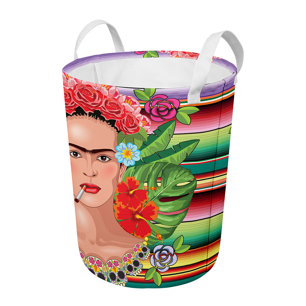 Frida Kahlo Serape Print Round Laundry Basket
