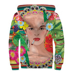 Frida Kahlo Serape Print Sherpa Lined Zip Up Hoodie