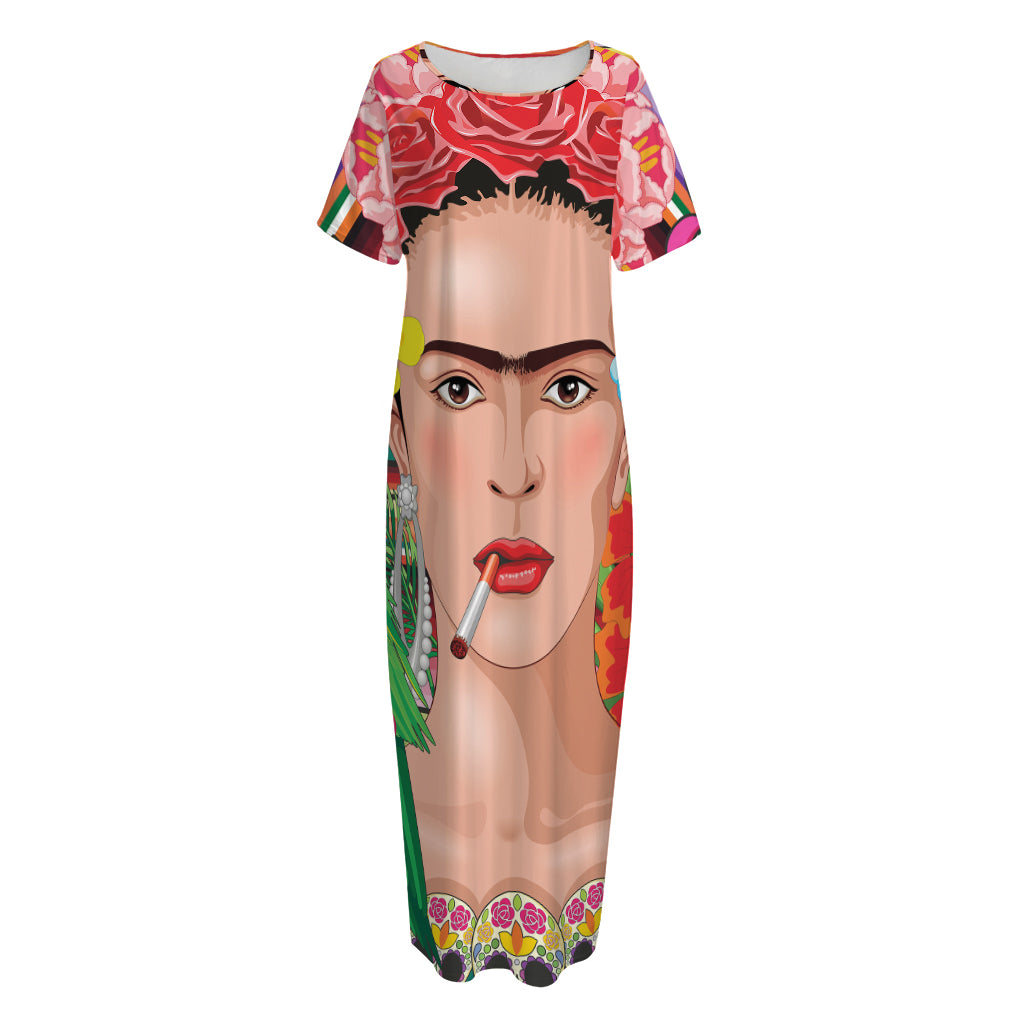 Frida Kahlo Serape Print Short Sleeve Long Nightdress