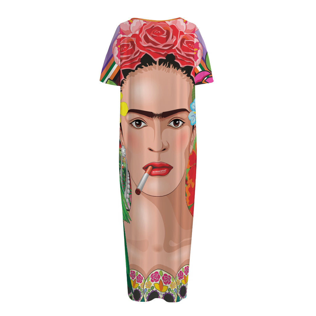 Frida Kahlo Serape Print Short Sleeve Long Nightdress