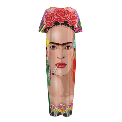 Frida Kahlo Serape Print Short Sleeve Long Nightdress