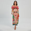 Frida Kahlo Serape Print Short Sleeve Maxi Dress