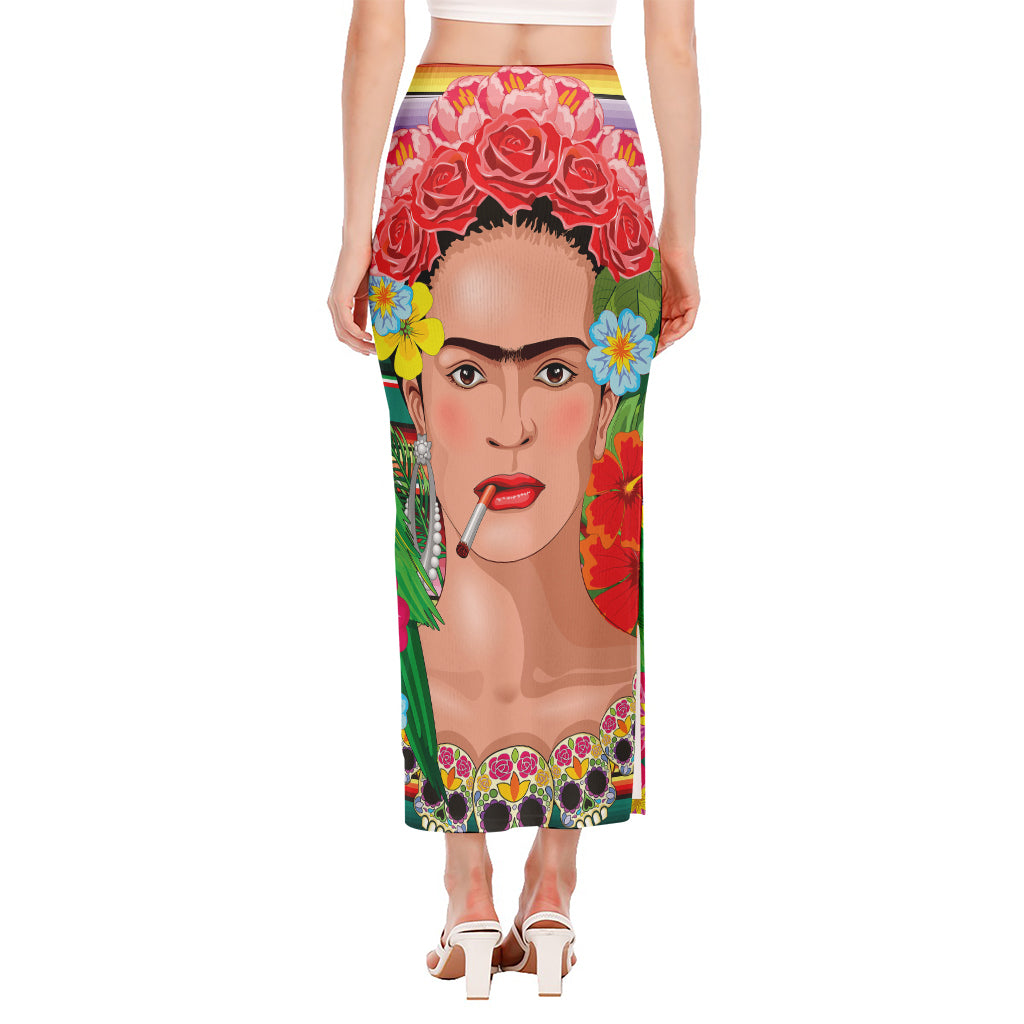 Frida Kahlo Serape Print Side Slit Maxi Skirt