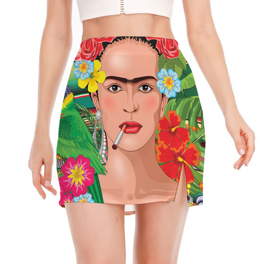 Frida Kahlo Serape Print Side Slit Mini Skirt