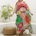 Frida Kahlo Serape Print Silk V-Neck Kaftan Dress