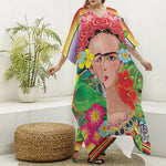 Frida Kahlo Serape Print Silk V-Neck Kaftan Dress