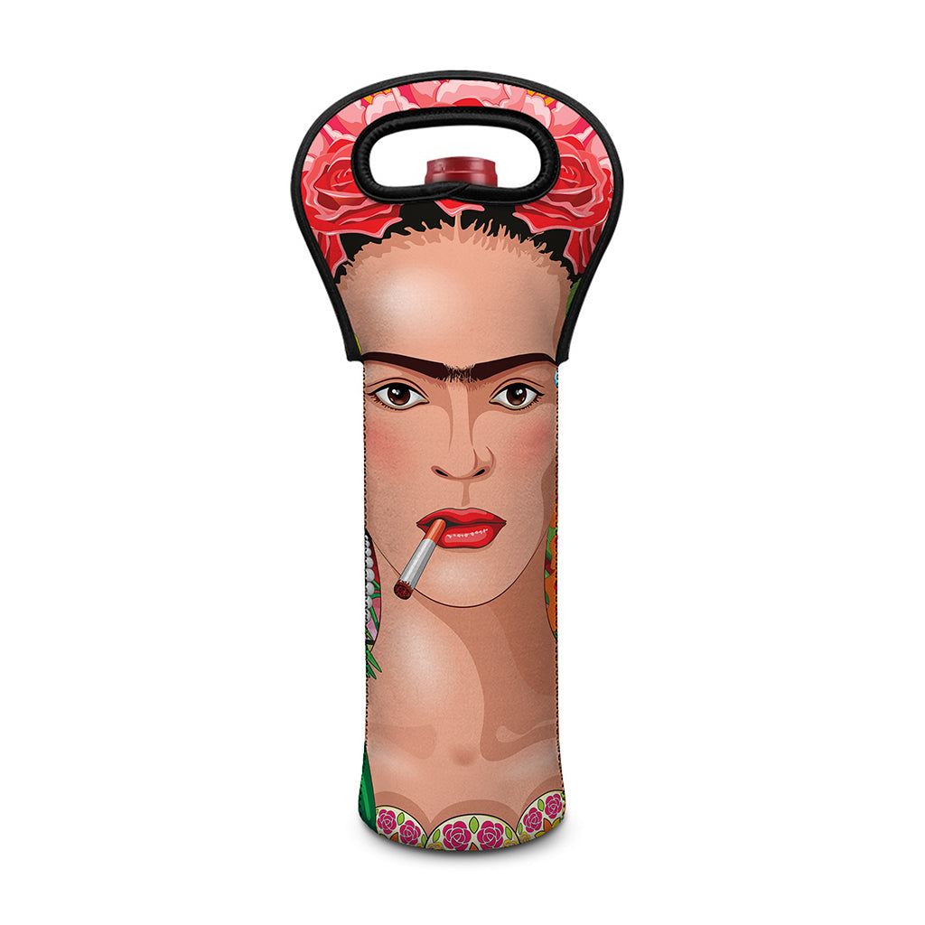 Frida Kahlo Serape Print Single Neoprene Wine Tote