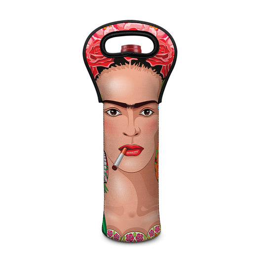 Frida Kahlo Serape Print Single Neoprene Wine Tote