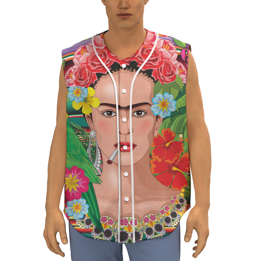 Frida Kahlo Serape Print Sleeveless Baseball Jersey