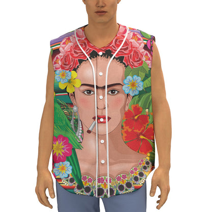 Frida Kahlo Serape Print Sleeveless Baseball Jersey