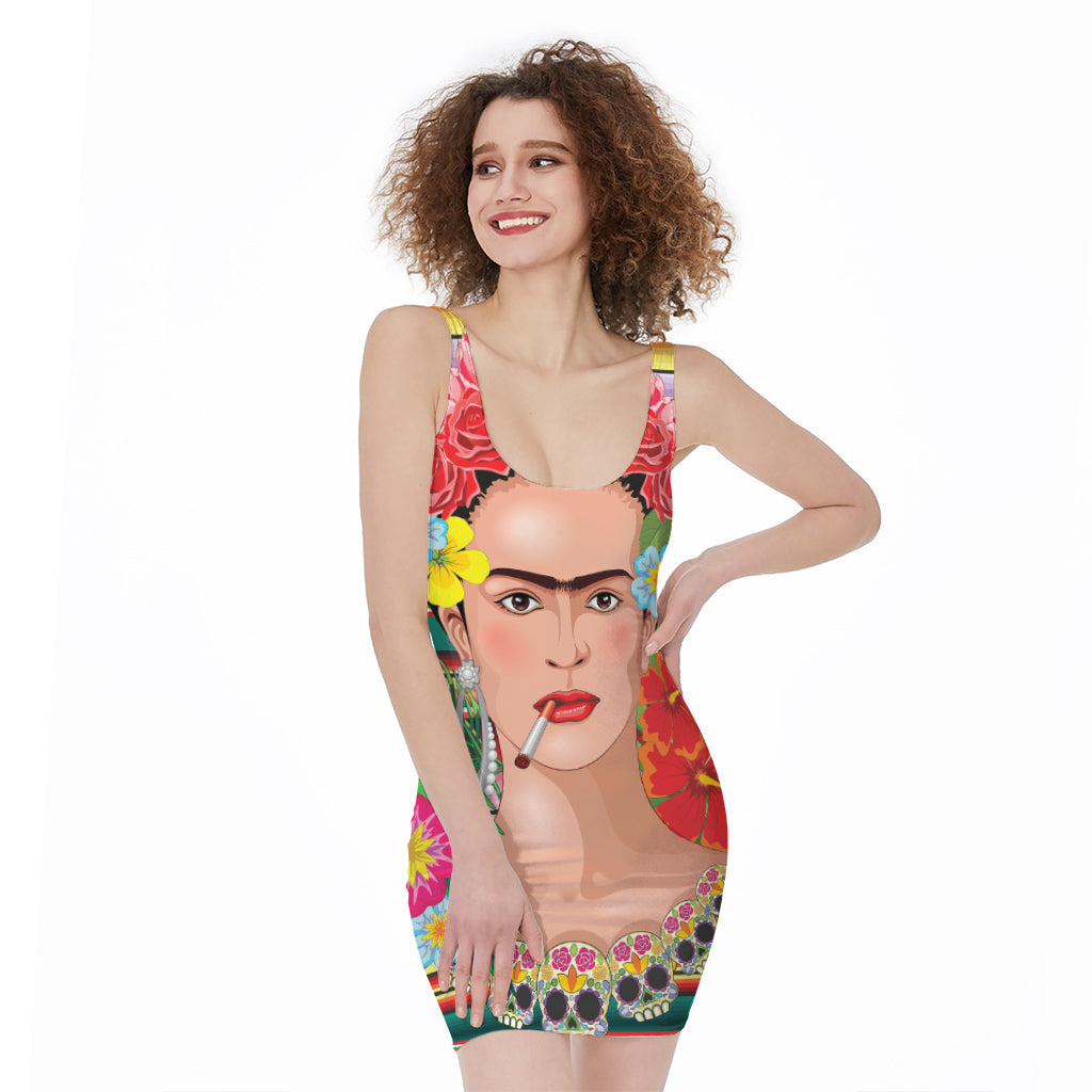 Frida Kahlo Serape Print Sleeveless Bodycon Dress
