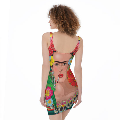 Frida Kahlo Serape Print Sleeveless Bodycon Dress