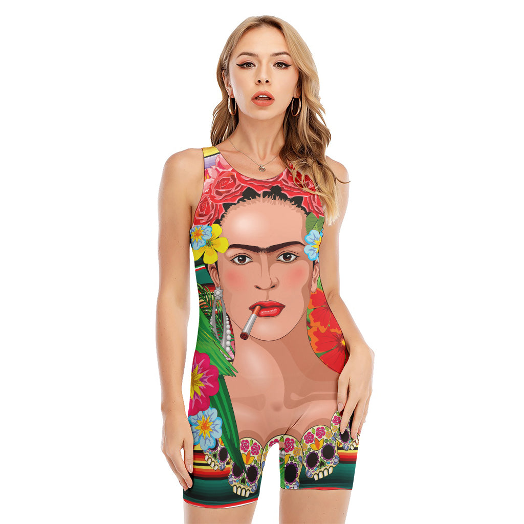 Frida Kahlo Serape Print Sleeveless One Piece Swimsuit