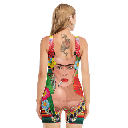 Frida Kahlo Serape Print Sleeveless One Piece Swimsuit