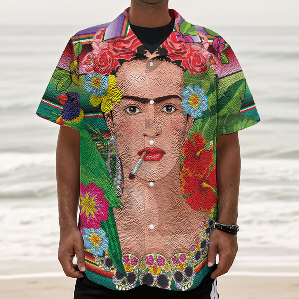 Frida Kahlo Serape Print Textured Short Sleeve Shirt