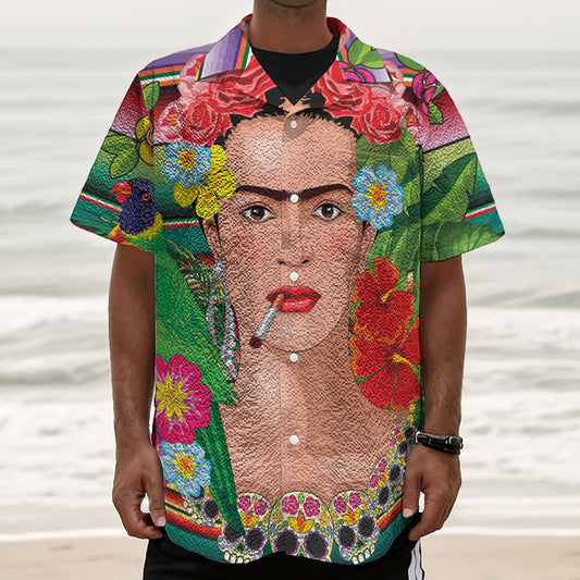 Frida Kahlo Serape Print Textured Short Sleeve Shirt
