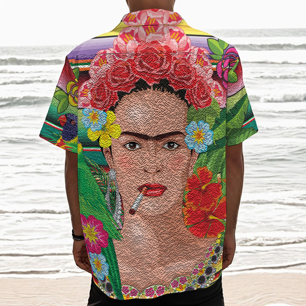 Frida Kahlo Serape Print Textured Short Sleeve Shirt