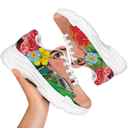Frida Kahlo Serape Print White Chunky Shoes