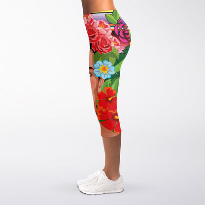 Frida Kahlo Serape Print Women's Capri Leggings
