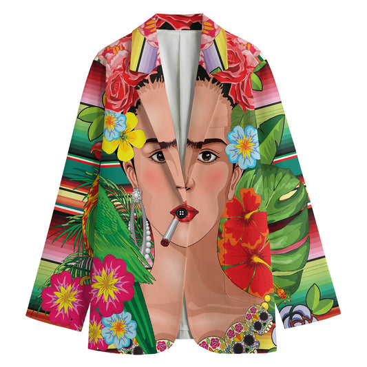 Frida Kahlo Serape Print Women's Cotton Blazer