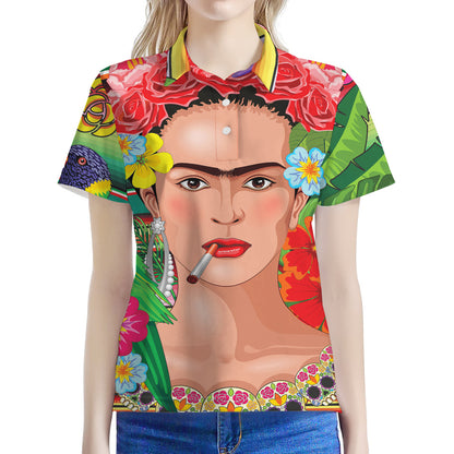 Frida Kahlo Serape Print Women's Polo Shirt