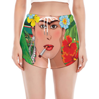 Frida Kahlo Serape Print Women's Split Running Shorts