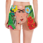 Frida Kahlo Serape Print Women's Split Running Shorts