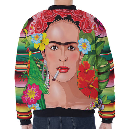 Frida Kahlo Serape Print Zip Sleeve Bomber Jacket