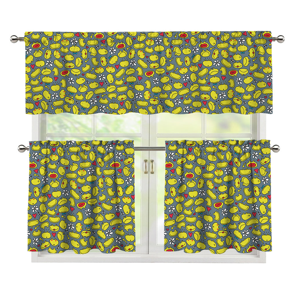 Frog Faces Pattern Print 3 Piece Kitchen Curtains