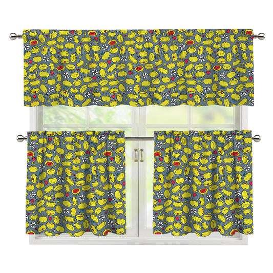 Frog Faces Pattern Print 3 Piece Kitchen Curtains