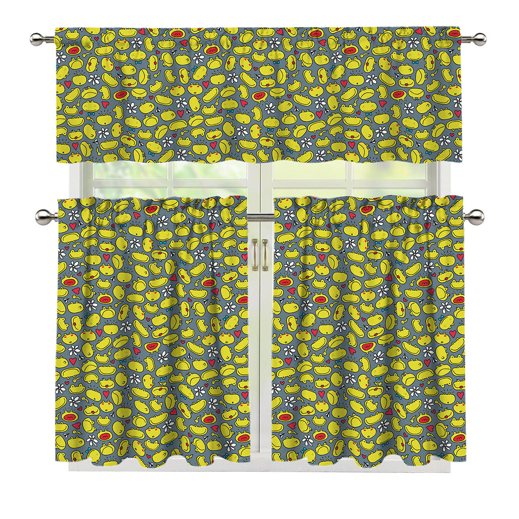 Frog Faces Pattern Print 3 Piece Kitchen Curtains