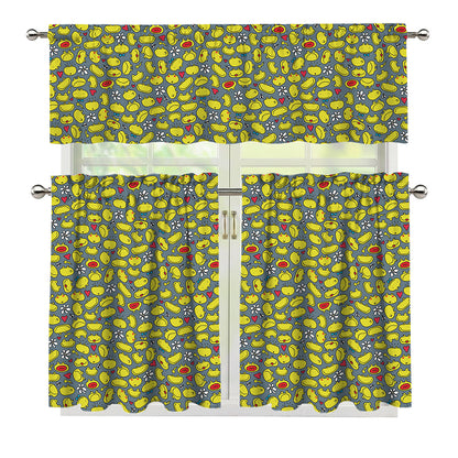 Frog Faces Pattern Print 3 Piece Kitchen Curtains
