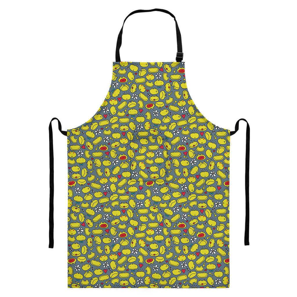 Frog Faces Pattern Print Bib Apron With Pocket