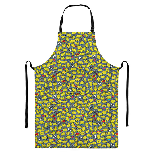 Frog Faces Pattern Print Bib Apron With Pocket
