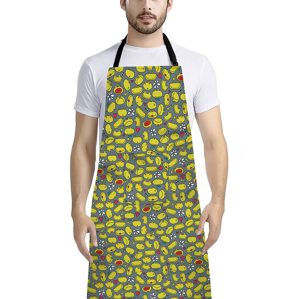 Frog Faces Pattern Print Bib Apron With Pocket